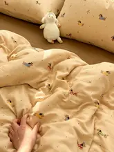 ダブルレイヤーの小花犬デザインの掛け布団カバー【純綿・肌に優しい・カートゥーンスタイル】