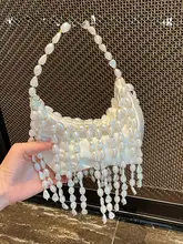 ハンドバッグ レディース 個性的デザイン ハンドメイド ビーズ フリンジ フレンチ風 エレガント 上品 着回し パーティーバッグ