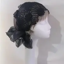 レトロデザインの黒いレース幅広ヘアバンド【白髪隠し・オリジナルデザイン】（セットアップ対応）