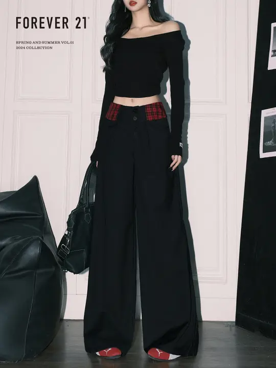 Forever 21 アメリカンスタイル レイジー チェック柄 パッチワーク パンツ