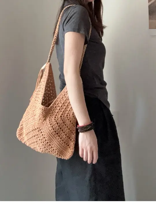 25新商品 綿糸手編み トートバッグ