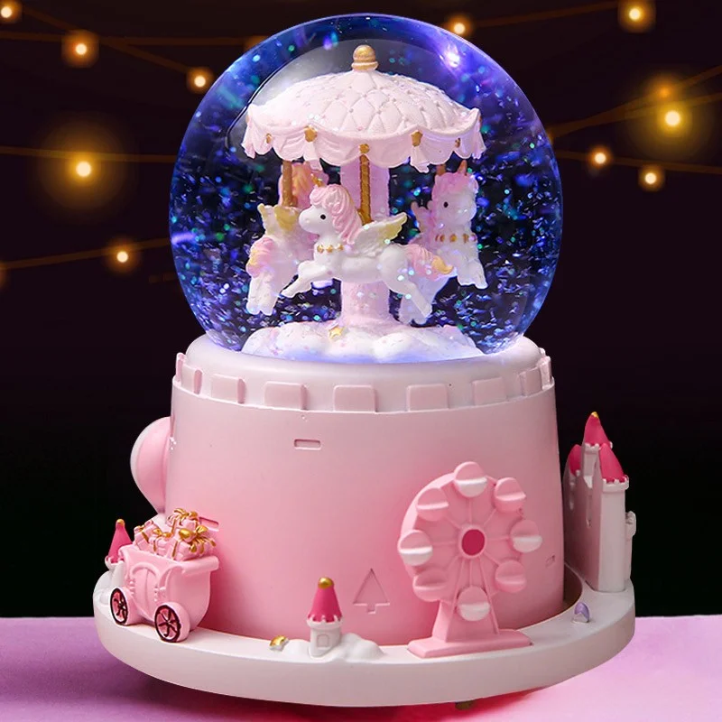 光る回転木馬のプリンセス音楽ボックス【雪の結晶球・子供向け・誕生日プレゼント】