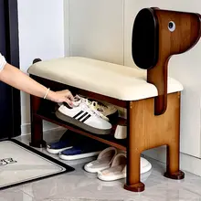 かわいい犬の木製シューズベンチ【玄関用・収納付き】