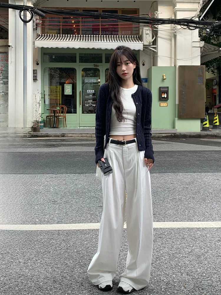 夏用 高腰ワイドパンツ【白色・フィット・小柄向け】 大人可愛いスタイルに最適