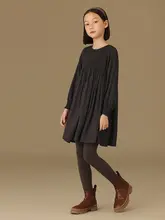 秋冬用通勤ママスタイルのフリル長袖ドレス【女児用・フランス風・美しいドレープ】