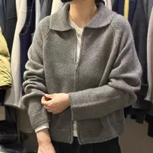 翻領デザインの羊山绒カーディガン【ダブルジッパー・極上の柔らかさ・ニットセーター】