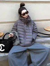 グレーの厚手暖かいダウンコート【デザイン性重視・大きいサイズ】