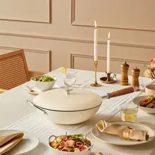 モカ色の琺瑯鍋【精鉄製・無煙調理・家庭用・多機能炒め鍋】