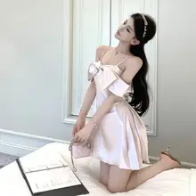 デザイン性のあるレトロフレンチスタイルのワンショルダーイブニングドレス【立体リボン・キャミソール】