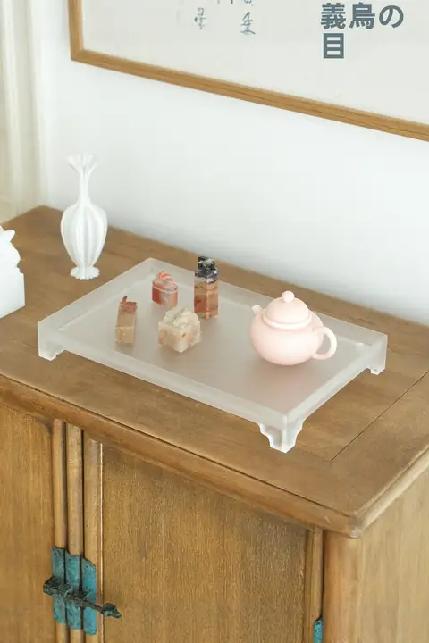 新中式デザインのティートレイ【アクリル製・香炉とジュエリー収納付き】