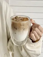 二重断熱防熱コーヒーカップ 家庭用 水を飲むカップ ガラス アメリカンラテカップ 高い美的価値