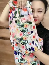 涼しげなデザイン！感のある花柄パンツ【広めのサイズ・九分丈・極上の柔らかさ】（セットアップ対応）