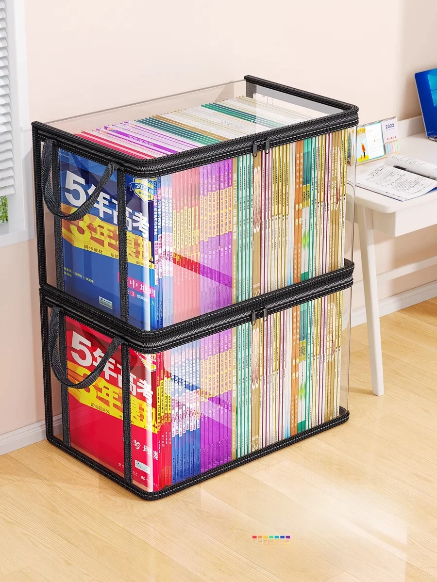 透明な書籍収納ボックス：子供書類の整理に最適な防塵・折りたたみ式収納の実用性