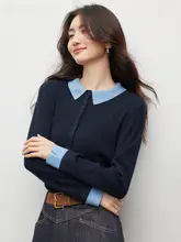 カラーブロックデザインのカーディガン【ダブルカラー・女性用・秋用】