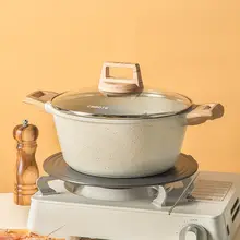 CAROTE 両手鍋 スープ鍋 マカライトストーン ノンステック IH対応 ガスコンロ対応 家庭用 煮込み 蒸し ラーメン鍋