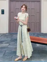 軽やかなニット半袖フラワープリントスカート【春夏用・エレガントデザイン・大人向け】（セットアップ対応）