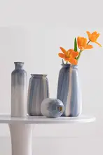手描き青色シンプル陶器製フラワーベース【乾燥花・インテリア装飾用・高級感】