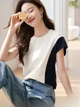 モジュラーデザインのノースリーブレディースTシャツ【カラーコントラスト・カジュアル・夏用】