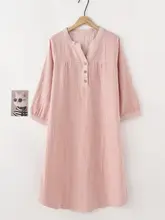 チェック柄Vネック春秋用パジャマワンピース【コットン生地・七分袖・ルームウェア】