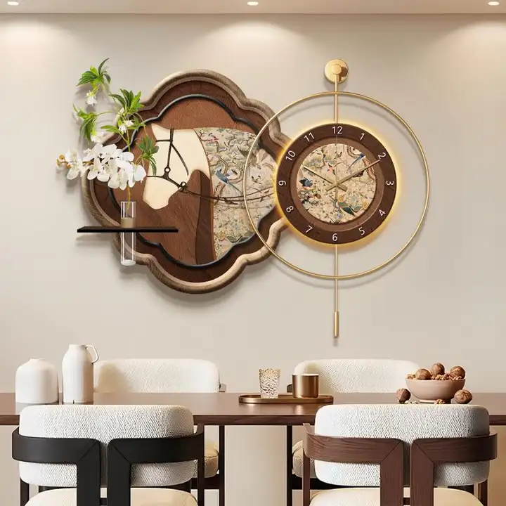 ヴィンテージスタイルのダイニング壁掛け時計【観葉植物・レトロデザイン】