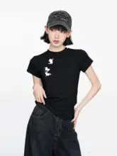 猫デザイン 半袖 Tシャツ レディース 夏用 スリムデザイン グレー プリント