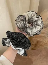 フランス風レースフラワーのダブルレイヤーヘアゴム【秋冬用・大きなヘッドフラワー】