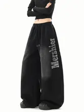 ストリートヒップホップデザイン 水洗い仕上げのワイドレッグパンツ【春用・男女兼用・カジュアル】（セットアップ対応）