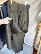 クラシックなデザイン！ヴィンテージ風ウール製秋冬用男女兼用ハイウエストワイドパンツ
