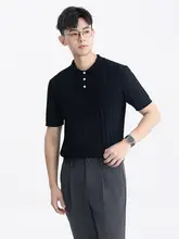シンプルラグジュアリーなテクスチャー編みポロシャツ【メンズ・夏用・短袖】