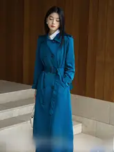 春用 レトロ ダブルボタンのブルー トレンチコート【薄手・女性用・フランス風】
