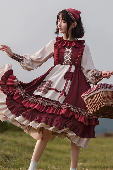 オリジナルデザイン ロリータ風 ワンピース【ガーデンスタイル・ケープ付き・秋用】（セットアップ対応）