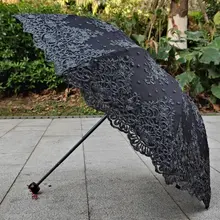 高級レース刺繍日傘【ゴールド・UVカット・晴雨兼用・2重構造】