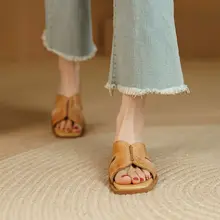 LukyDD 本革ハンドメイドサンダル【夏用・平底・デザイン性の高いフレンチムール】
