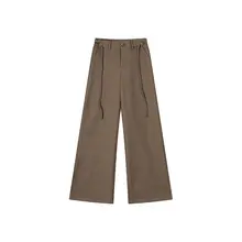 チェック柄レトロルーズフィットロングパンツ【秋用・ハイウエスト・ストリングデザイン】（セットアップ対応）