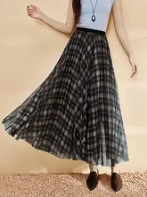 チェック柄プリントのシフォンミディスカート【春夏用・女性用・ファッション】（セットアップ対応）