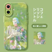 iPhone用シリコンケース【春花デザイン・ストラップ付き・グリーン・適応モデル】