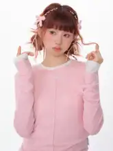春夏用 薄手レトロリボン付きニット長袖トップス【フィット感・半透け】