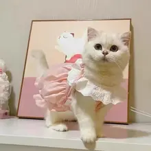 猫用チュニック風パンプキンスカート【春秋用・薄手・抜け毛防止・ペットウェア・青白】
