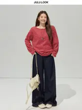 レトロスタイルの大きいサイズデニムパンツ【サイドスリット・カジュアルデザイン】（セットアップ対応）