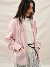 ラフなシンプルデザイン！抗しわ長袖シャツ【ラウンドネック・ドレープ付き・フィット】
