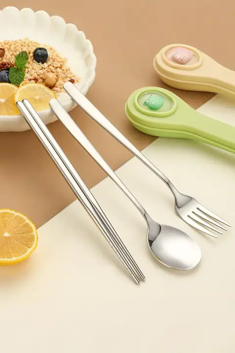 304ステンレス製 お弁当用箸とスプーンセット【携帯用・おひとり様・収納ケース付き】