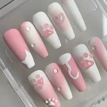 立体猫爪のハンドメイドネイル【超可愛い・ピンク・毛並みのあるデザイン】