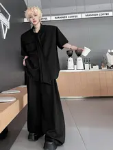 高級感溢れるデザイン！短袖シャツ【立体感のあるネクタイデザイン】とワイドパンツ（セットアップ対応）