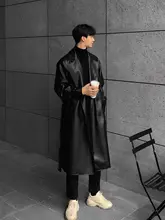 高級 faux レザー メンズ ロングライダージャケット【秋冬用・シンプルデザイン】
