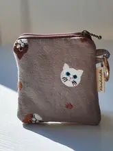 ミニポーチ ハンドメイド 布製 猫刺繍 キーケース イヤホンケース 小銭入れ リップケース