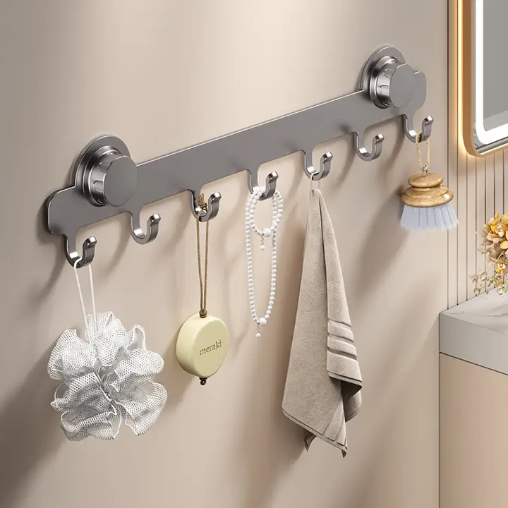 穴あけ不要 吸盤フック付きタオルハンガー【壁掛け用・バスルーム・トイレ用】