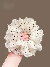 波点レースフラワーヘアゴム【フレンチスタイル・弾力性】