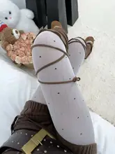 可愛いデザインの白ドット柄タイツ【極上の柔らかさ・コットン素材・透かし編み】