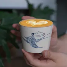 手描きの青花デザイン 陶磁器製コーヒーカップ【高級感のある景徳鎮製】