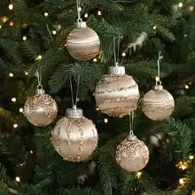 シャンパンカラーのクリスマスボール【グリッター・フェザー・ プラスチック製・オーナメント】（セットアップ対応）